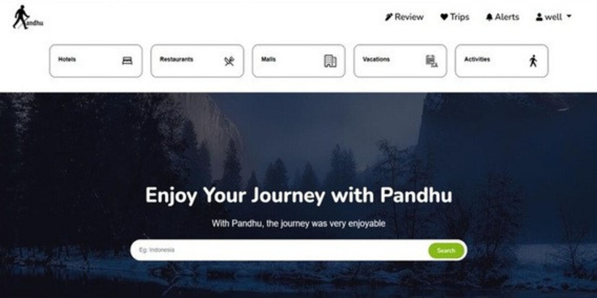 Landing page of Pandhu, a travel discovery platform inspired by TripAdvisor